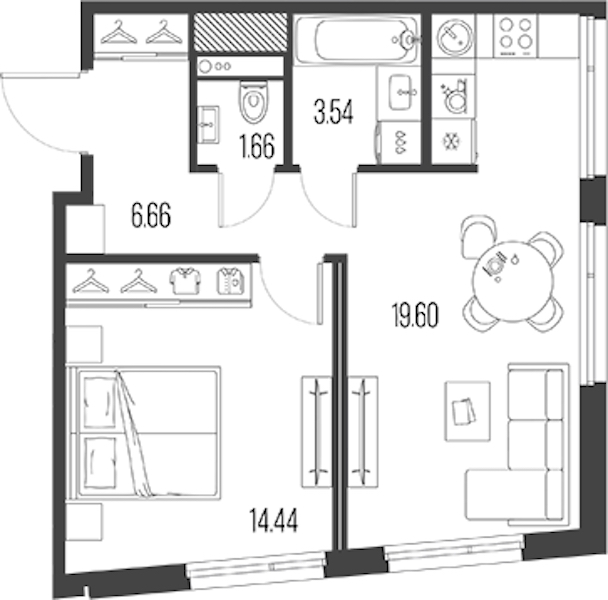 1-комнатная квартира 45.9 м², 2/10 эт., ЖК «LEGENDA Васильевского»
